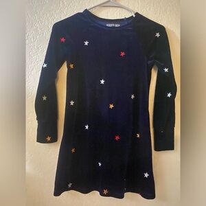 Star embroidered velvety girls long sleeve dress